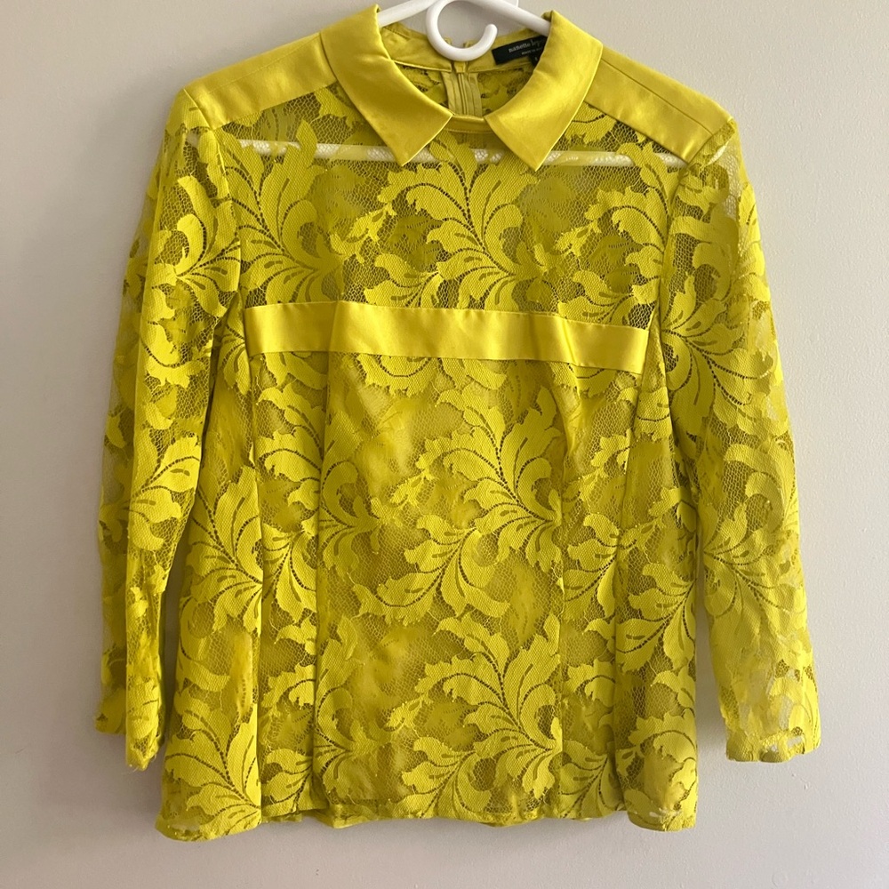 Nanette Lepore Yellow Lace Collared Blouse